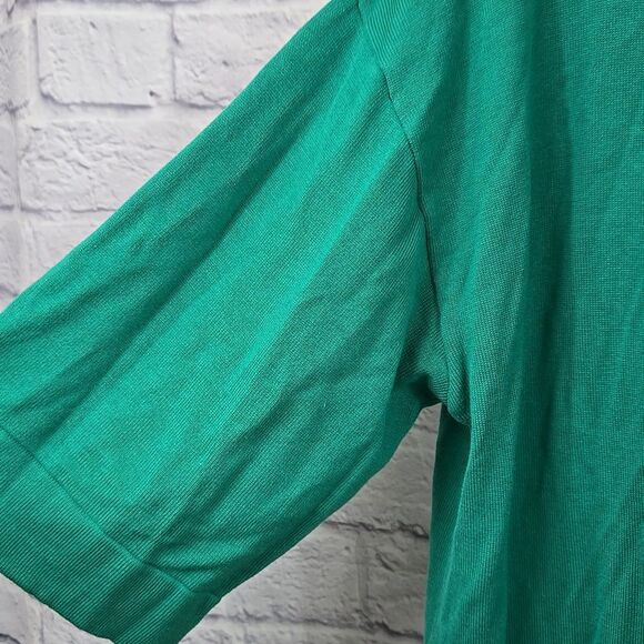 Isaac Mizrahi Live! Green Cardigan Sweater QVC Spring Short Sleeve Pockets Work - Picture 7 of 10
